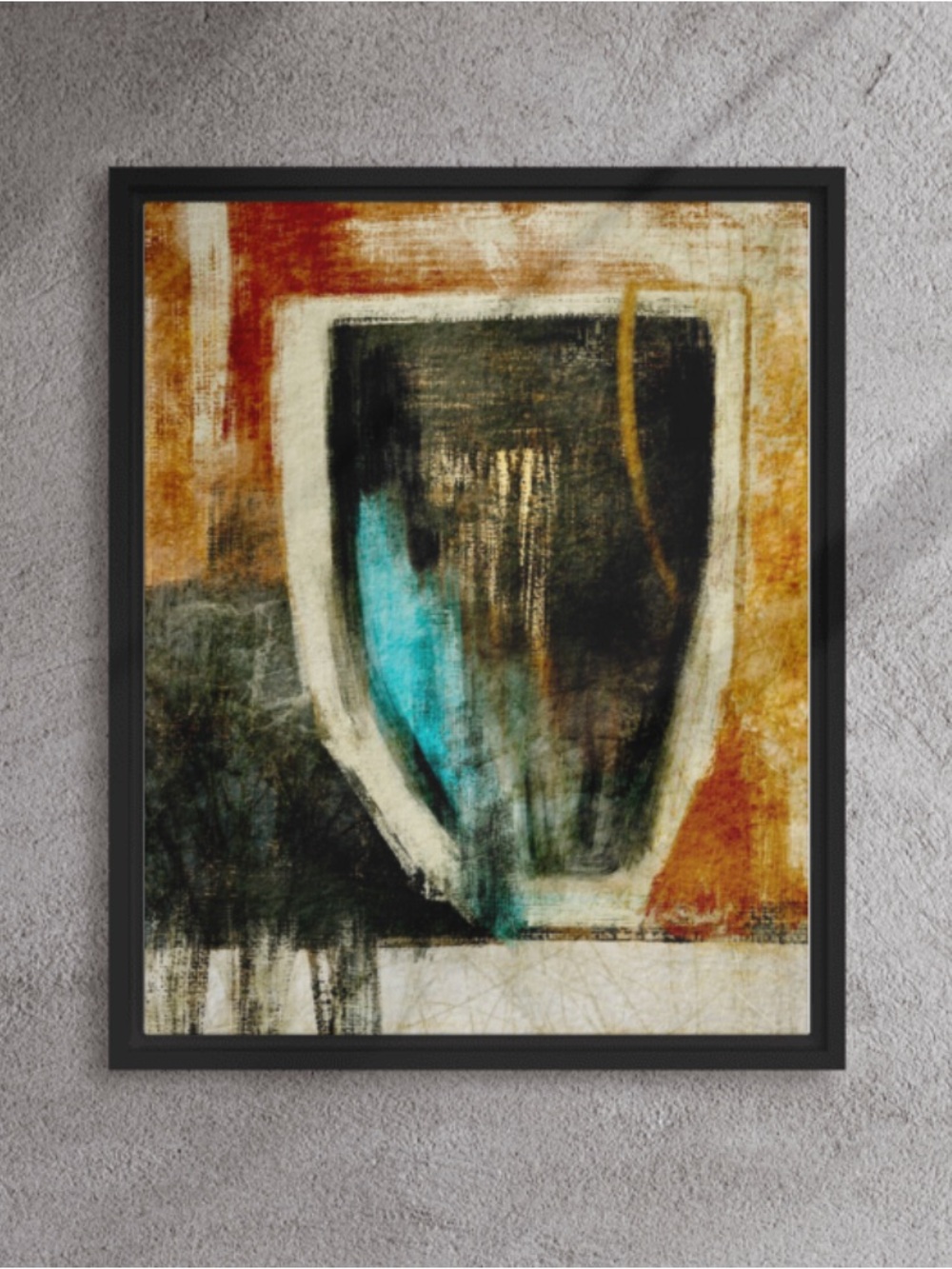 Diplopia- Abstract Turquoise Accent Framed Canvas Art Print by Spektralmuse
